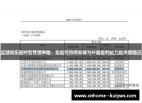 足球俱乐部财务管理策略：实现可持续发展与长期盈利能力的关键路径